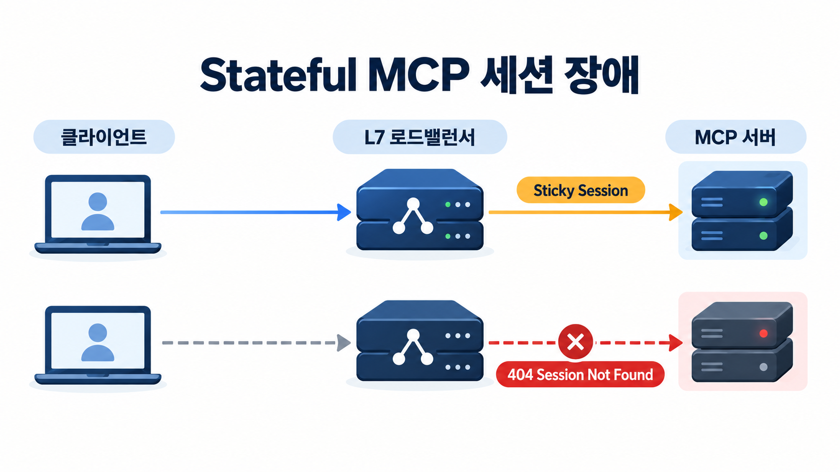Stateful MCP에서 스티키 세션이 서버 장애 뒤 404 Session Not Found로 이어지는 흐름