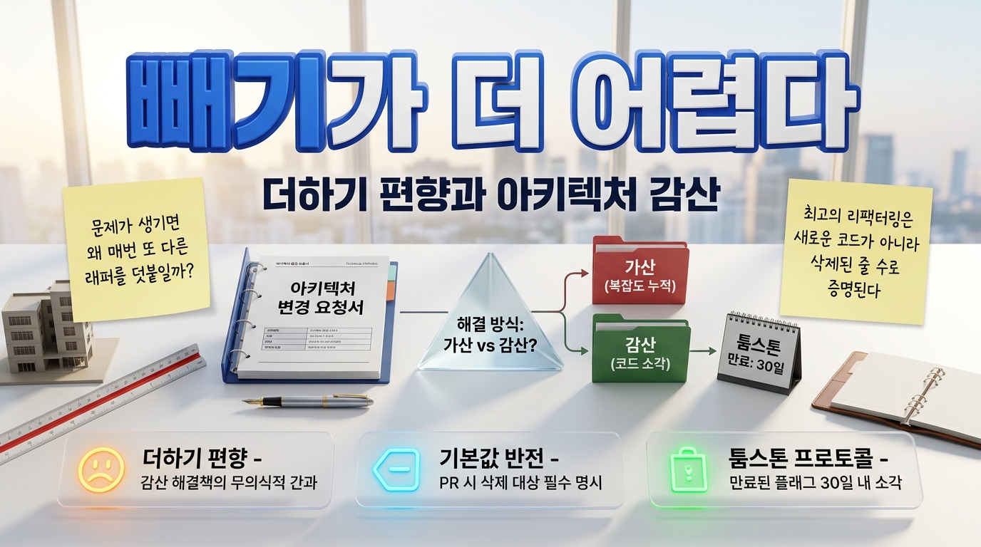 시스템 비대화와 더하기 편향: 아키텍처 코드 감산과 안전한 폐기 리팩터링 전략