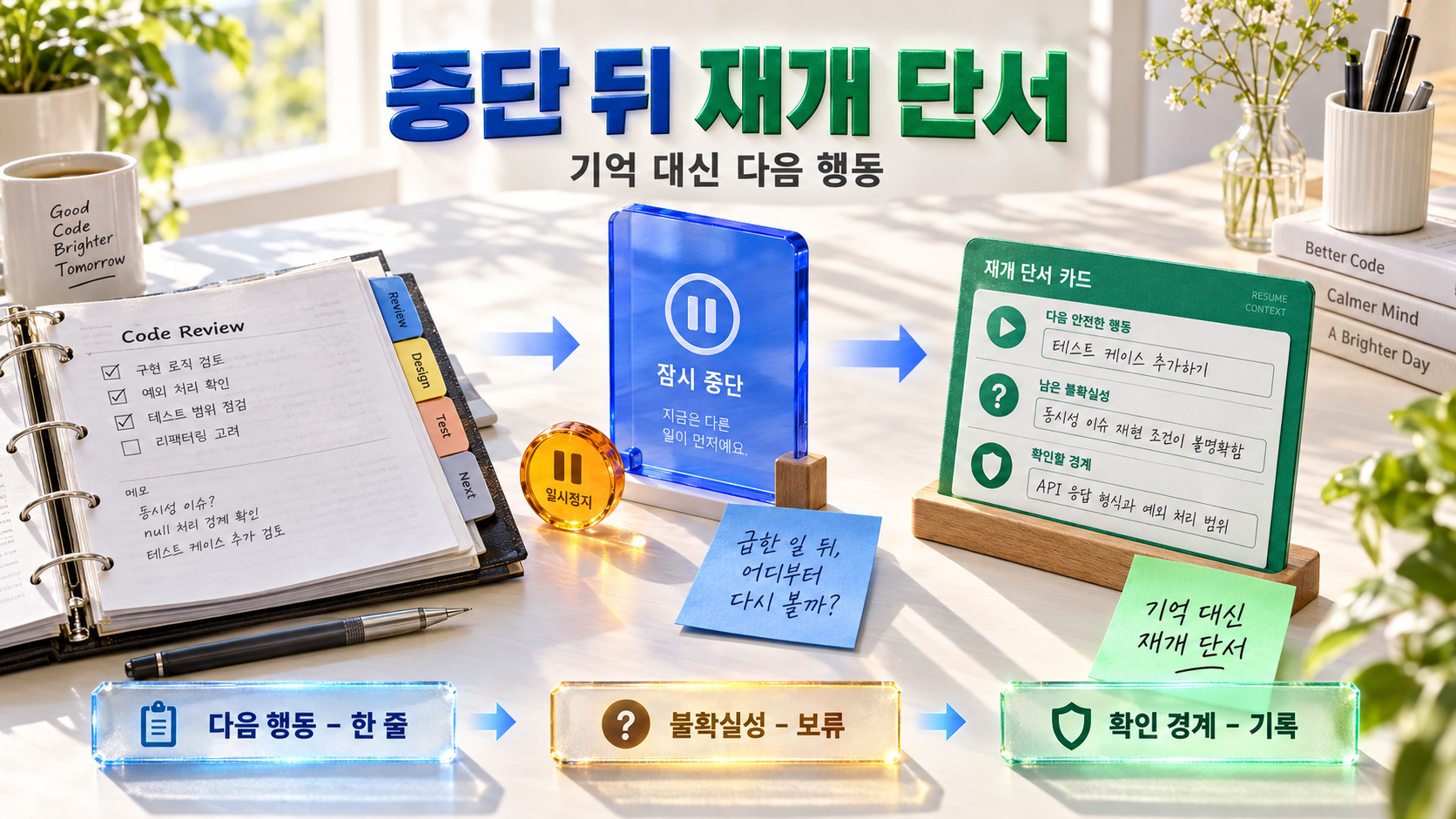 중단 뒤 다시 시작하는 개발 업무의 재개 단서 설계